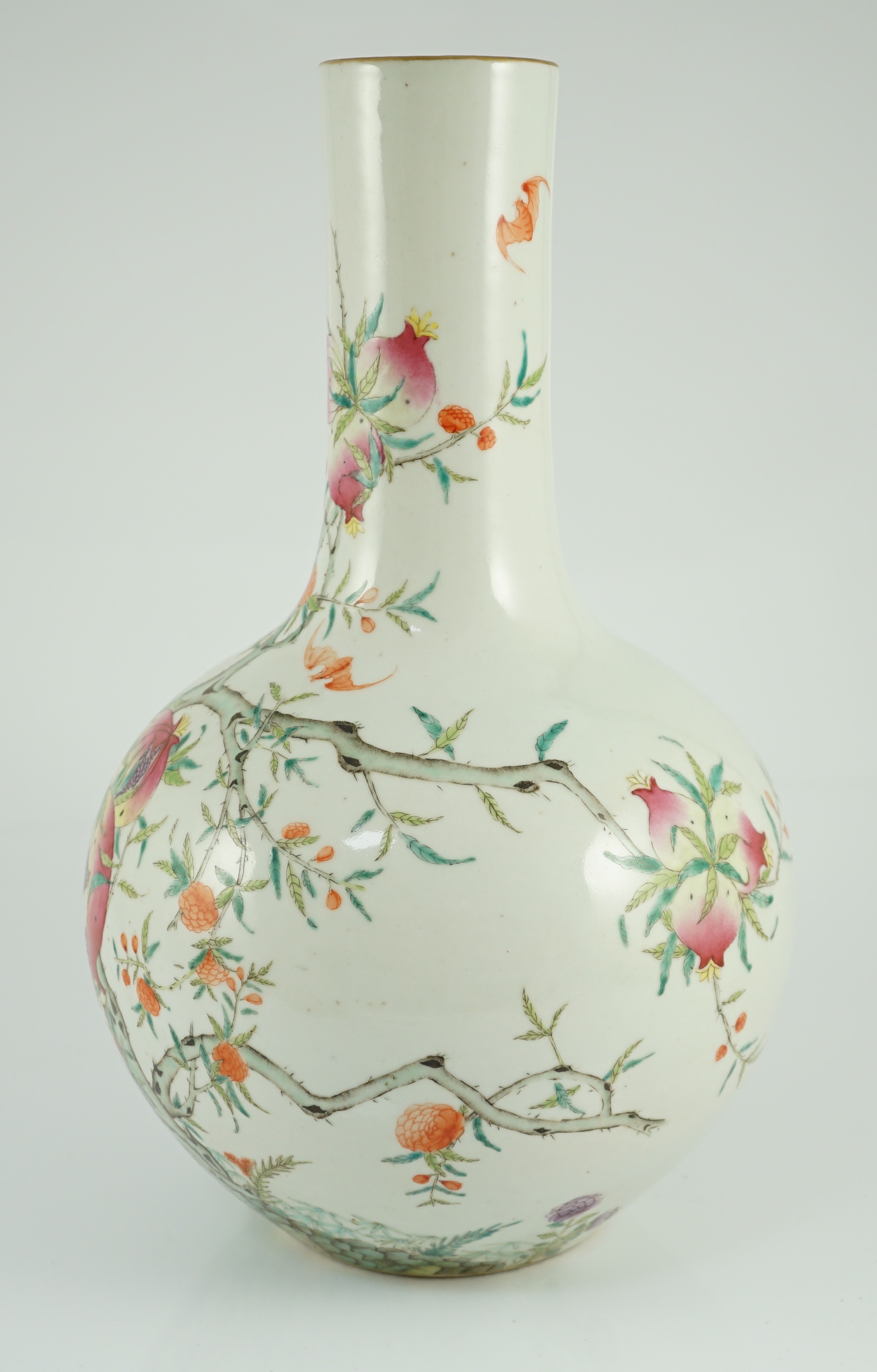 A Chinese famille rose ‘pomegranate and bats’ vase, tianqiuping, Qianlong seal mark, late 19th/early 20th century